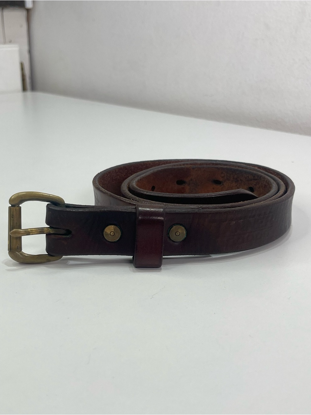 Tanner Goods Belt Brown Men's 34 Made In USA Brass Rolling Buckle